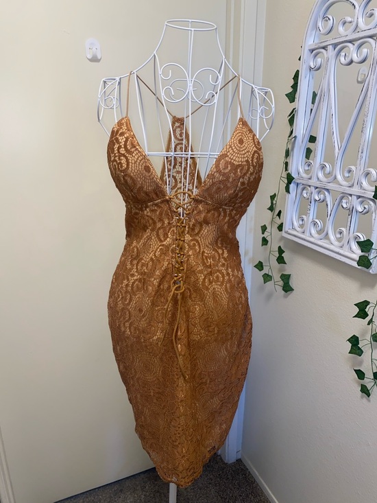 selfie  Leslie Dresses & Skirts - Lulu's Rust Lace-Up Bodycon Dress